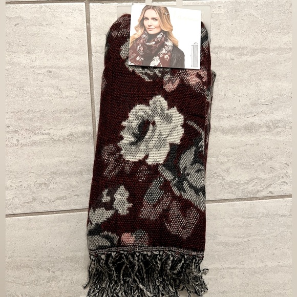 I AM  Classy Merlot Colored Floral Scarve! OS
- Merlot , Charcoal grey, Blk, Pnk - Picture 2 of 6